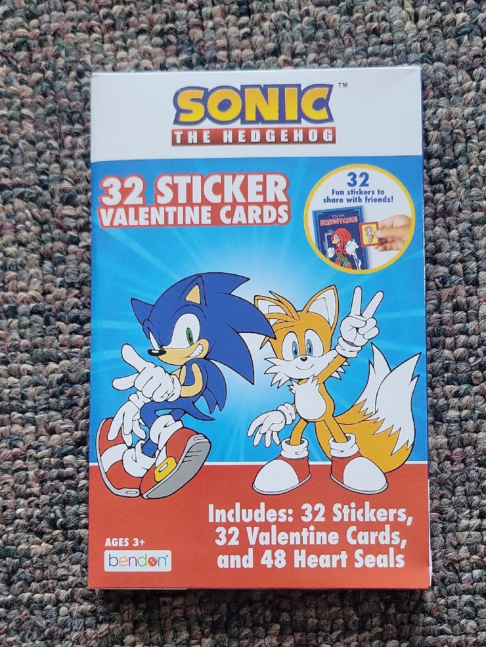 Sonic the Hedgehog 32 Sticker Valentine Cards - Blue & Red